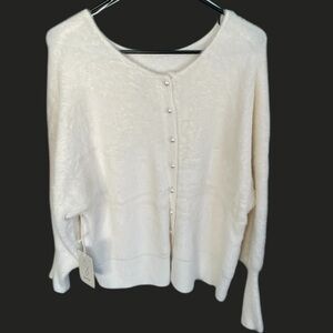 Elegant Soft Furry Cream Button-Up Sweater
